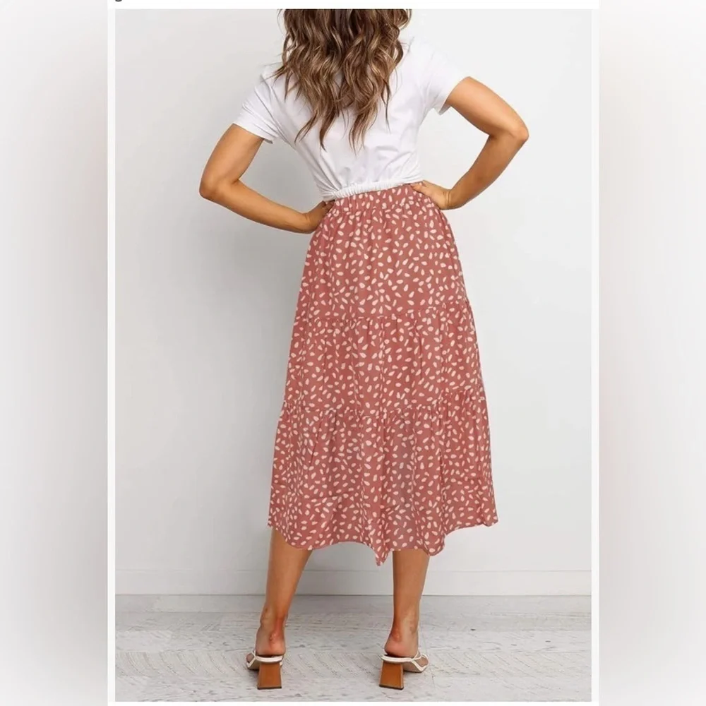 NWT MEROKEETY Women's Boho Leopard Print Skirt Pleated A-Line Swing Midi Skirts